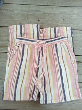 Old Navy Striped Linen Blend Wide Leg Pants Pink Blue XS Petite
